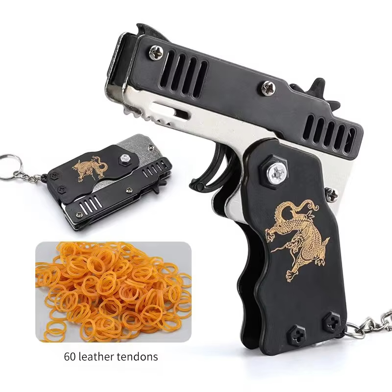 Home Security Gun - Mini Lastik Bantlı Tabanca Anahtarlık –