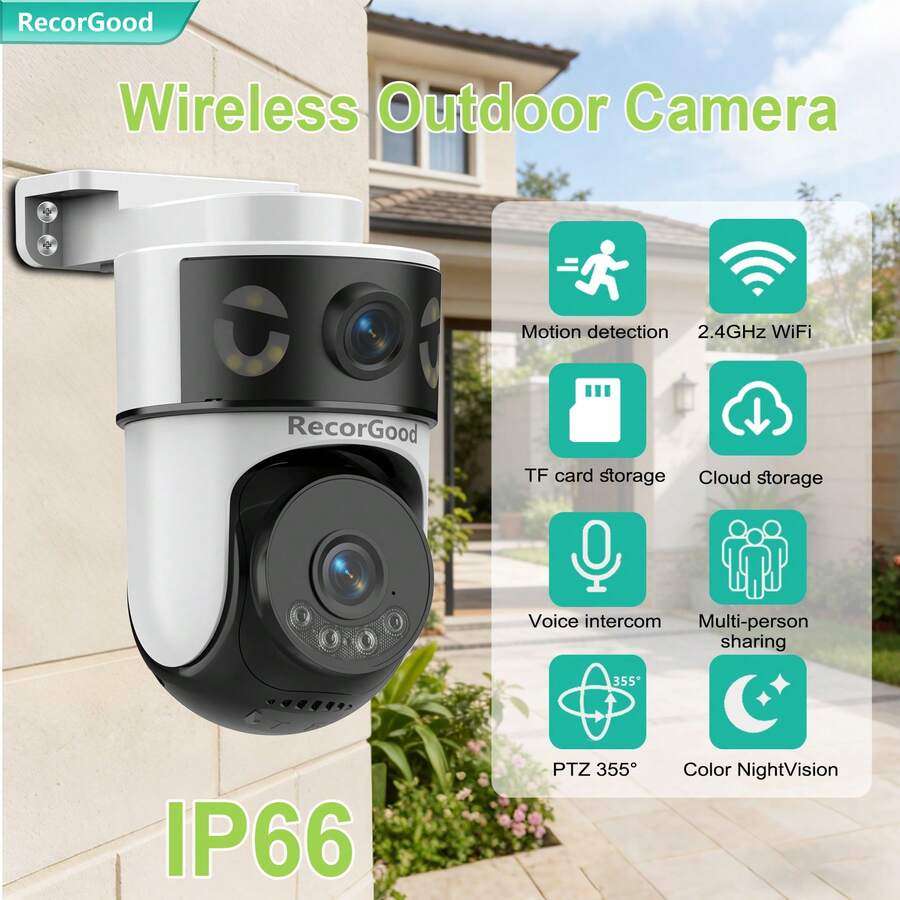 Home Security No Monthly Fee - RecorGood Çift Lensli Çift Görünümlü Kablosuz