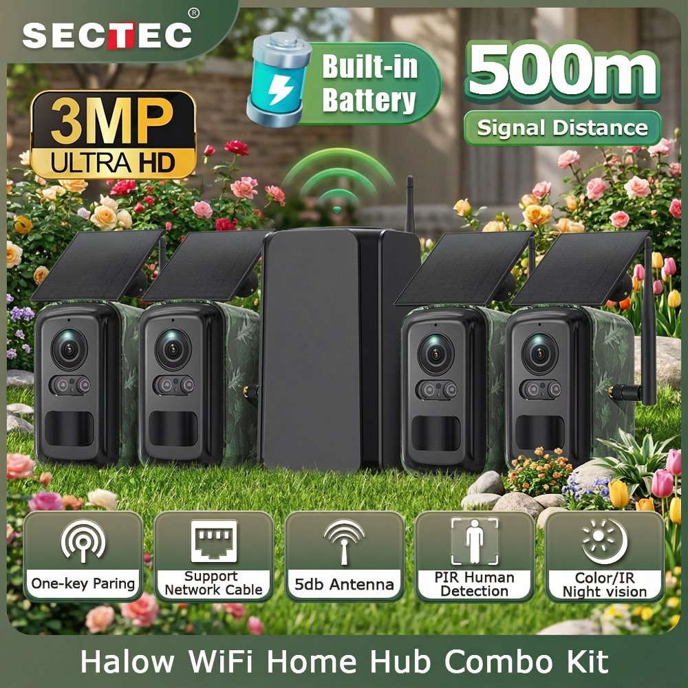 Home Security No Monthly Fee - SECTEC HomeBase 4 Kamuflaj Güneş Enerjili