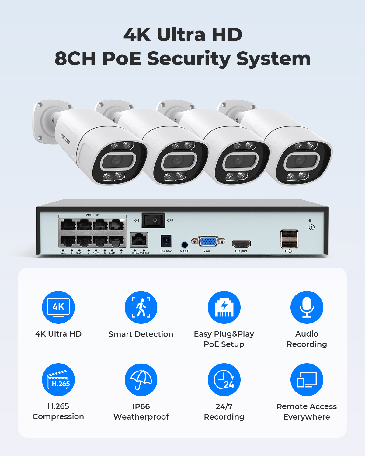 H.View 4K 5Mp 8Mp Poe CCTV Güv - Home Security Diy incelemesi ve fiyatı